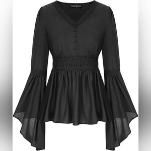 Scarlet Darkness Women's Reneissance Top With Cinched Waist And Bell Sleeves - S